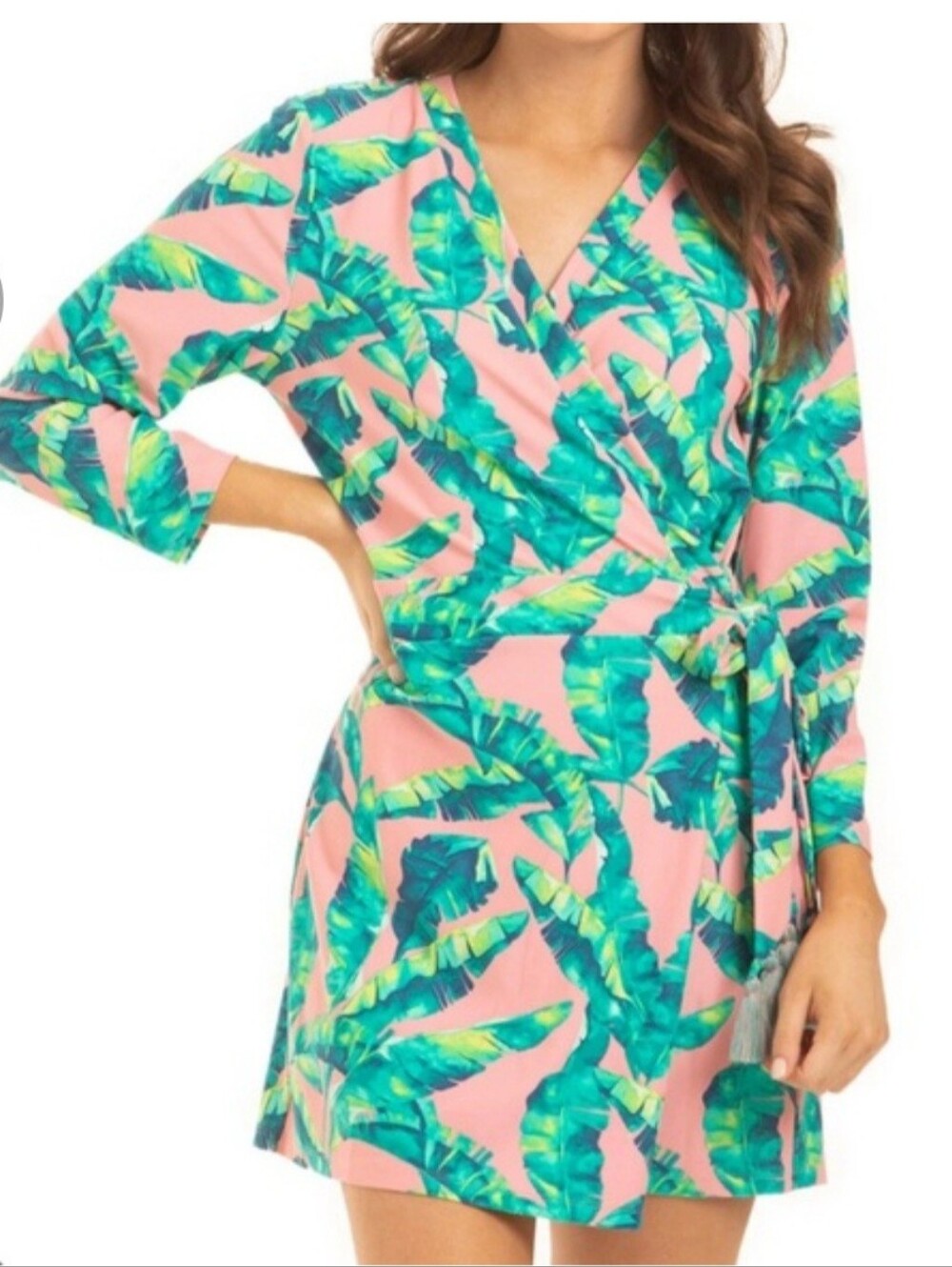 Cabana Life Coral and Teal Tropical Print Shorts Romper Large